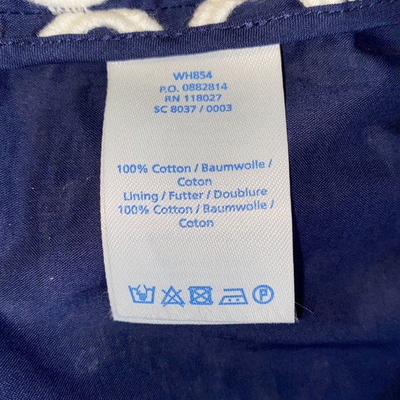 Boden Navy Blue White Eyelet Overlay Short Sleeve Cotton Shift Dress - Picture 13 of 14